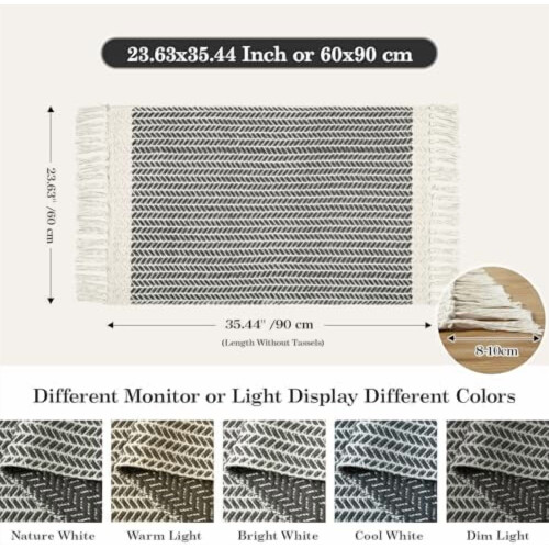 Χαλιά Μπάνιου Boho 2x3 – Πλενόμενο Βαμβακερό Χαλί Εισόδου με Φούντες, Χαλί Αγροικίας 1