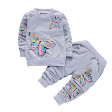 Conjunto de duas peças para bebê menina, incluindo moletom de manga comprida estampado e calça, ideal para outono/inverno. Cor cinza. Tamanho 18