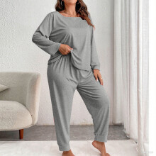 Pyjamaset voor dames in grote maten, 2-delige nachtkleding: top met lange mouwen en lange broek
