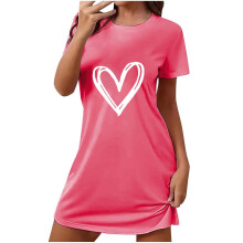 Női plus size szívmintás rövid ujjú pizsama | Kerek nyakú poliészter spandex pizsama S-2XL