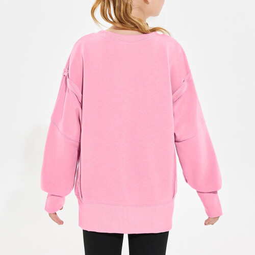 Ροζ oversized φούτερ με στρογγυλή λαιμόκοψη για κορίτσια, πουλόβερ φθινόπωρο/χειμώνα 2