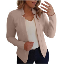 Damen-Blazer, Business-Blazer, vorne offen, einfarbig, schmal geschnitten, Büro-Blazer für Alltag/Beruf, Beige