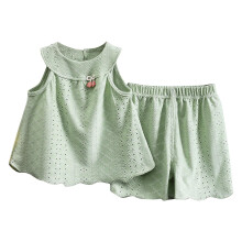Conjunto de verano para niña pequeña: camiseta sin mangas y pantalones cortos, color verde, tallas de 5 a 6 años.