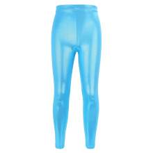 Kids Girls Athletic Dance Leggings Yoga Compression Pants Fitness Dance Pants Solid Color Sports Long Pants Blue