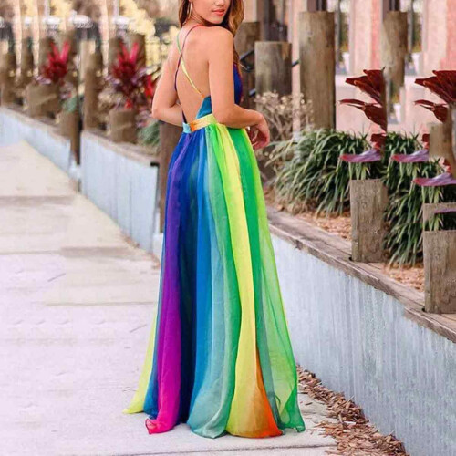 Γυναικείο Φόρεμα με Ουράνιο Τόξο και Τιράντες, Φόρεμα χωρίς Πλάτη, Καλοκαιρινό 2