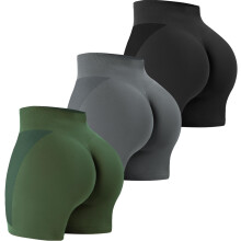 3-delige workoutshorts voor dames, naadloos, hoge taille, billenliftend, scrunch, yoga- en gymshorts