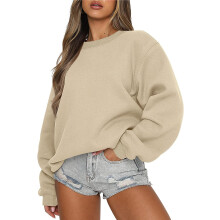 Damen Langarm-Sweatshirt, lässiger Rundhalsausschnitt, lockerer Schnitt, Pullover-Hoodie aus Fleece, Herbstoberteil