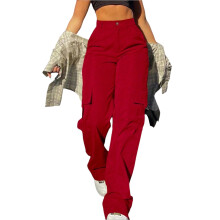 Dames cargo werkbroek met hoge taille en meerdere zakken – Y2K wijde pijpen, casual rechte pasvorm, ook verkrijgbaar in grote maten.