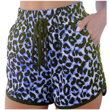 Comfortabele zomerse shorts voor dames met luipaardprint, trekkoord in de taille en zakje.
