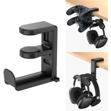 Drehbarer Kopfhörerständer – EURPMASK Verbesserter PC-Gaming-Headset-Ständer, verstellbare Klemmhalterung mit 360-Drehgelenk und Kabelclip –