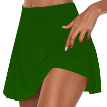 Laufshorts für Damen, hochgeschnitten, plissiert, sportlich-elastisch, zweiteilig, olivgrün