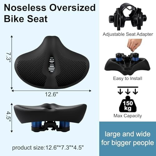 Oversize Noseless Bike Seat Extra Wide Waterproof Memory 1