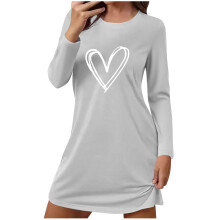 Damen-Nachthemd mit Herzmuster und langen Ärmeln – Weiche, warme Winternachtwäsche, kuschelige Loungewear aus Twill, Größen S–2XL,