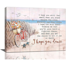 Wandbild mit Fahrradmotiv, Meeresschildkröte und dem Spruch „I Hope You Dance“ – 40 x 30 cm Leinwanddruck, gerahmt, moderne Dekoration für