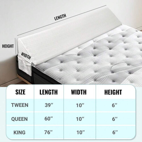 1 peça Almofada de cunha branca de 0 a 8 polegadas para cama - Preenchimento de espaço entre a cabeceira e o colchão com espuma, capa removível e 2