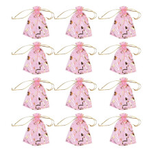100 PCS 9X12cm Heart Printed  Organza Bags Jewelry Pouch Bags Organza Drawstring Pouches Wedding Favors Candy Gift Bags