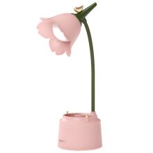 Lámpara de escritorio HIBIBUD, recargable, con luz LED nocturna, ideal para dormitorio, con diseño floral, luz de lectura, portalápices, 3 modos