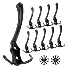 Lot de 10 crochets muraux robustes à 3 branches pour manteaux, serviettes, sacs à dos – Crochets doubles en métal pour cuisine et salle de bain