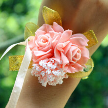 Set van 6 rozen polscorsages, handbloemen voor bruiloft, bruidsmeisjes, vrijgezellenfeest, gala of ander feest (6 lichtroze polscorsages)