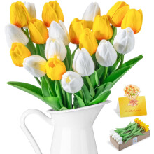 10 stk. lyserøde kunstige tulipaner, ægte touch 14" PU kunstige blomster til mors dag, påske, valentinsdag, forårsdekoration – kompatibel med