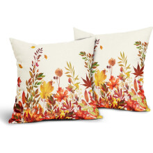 Lot de 2 housses de coussin citrouille et feuilles d'automne, en coton et lin, 40x40 cm / 45x45 cm / 50x50 cm, pour canapé/chambre, décoration de
