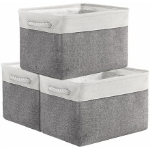 Conjunto de 3 caixas organizadoras de tecido 40x30x30 cm para armários, brinquedos e presentes – Branco e Cinza