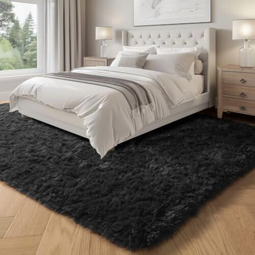 Black fluffy shag area rug 5x7 feet 2