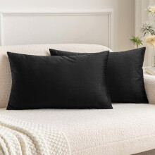 Housses de coussin en velours noir, 30 x 50 cm (lot de 2), pour fauteuil, canapé, chambre ou salon.