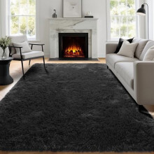 Black fluffy shag area rug 5x7 feet