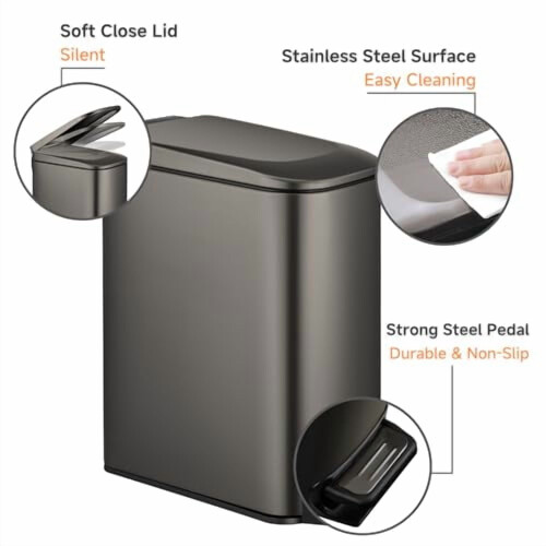 Κάδος απορριμμάτων μπάνιου Slim6L με καπάκι Soft-Close, από ανοξείδωτο ατσάλι, 2