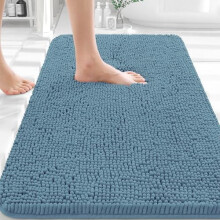 Tappeto da bagno 30x20, in ciniglia extra morbida e assorbente, con retro in gomma, ad asciugatura rapida e lavabile in lavatrice – Azzurro chiaro