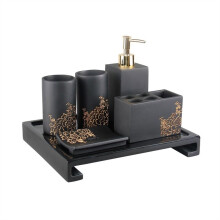 6 Piece Bathroom Accessory Set with Soap Dispenser, Modern Resin Design for Organized Sink Setup