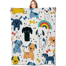 Niedliche Hundedecke – Cartoon-Welpe, Regenbogen- und Knochenmotiv, leichte, weiche Fleecedecke (102 x 127 cm), Geburtstagsgeschenk für Kinder und