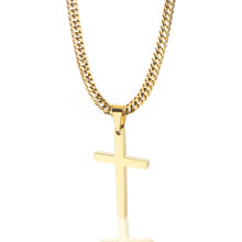 Kreuzkette für Herren, schlichte Kreuzkette aus Silber, Gold und Edelstahl mit kubanischer Kette (45-66 cm)