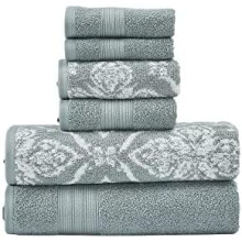 Amaris 6-teiliges, wendbares Jacquard-Handtuchset aus garngefärbtem Stoff – Badetücher, Handtücher, Waschlappen – Super saugfähig,