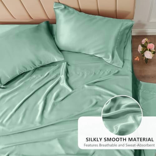 Kingsize satijnen lakenset, 4-delig, van polyester microvezel. 1