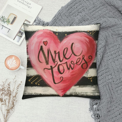Ensemble de housses de coussin pour la Saint-Valentin – Rayures noires, blanches et roses 1