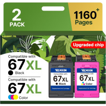 67XL Inktcartridge Combo Pack (2 stuks), compatibel met HP DeskJet2827e, 4227e, 2755e, 2855e, 2800, 4155e, 2755, 2852e, Envy6055e, 6000.