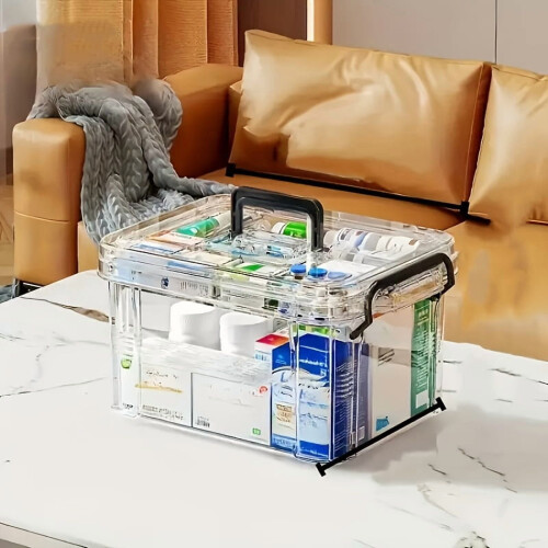 Pratico e trasparente porta medicinali, ideale per casa e viaggi, con facile accesso.