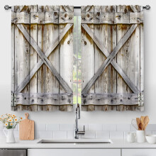 Cortinas de cozinha estilo fazenda em madeira - Cortinas curtas vintage estilo porta de celeiro, com bolso para varão, 71 x 61 cm, conjunto de 2