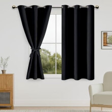 Cortinas pretas térmicas blackout com prendedores, ilhós na parte superior, bloqueiam a luz, para quarto/sala de estar, 96,5 x 137 cm (38 x 54