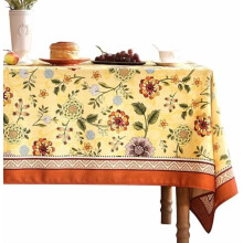 Vintage geel tafelkleed met bloemenprint, 63x110 inch
