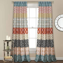 Bohemske stripegardiner 122 x 213 cm, par, turkis og oransje, lysfiltrering, bohemsk maksimalistisk dekor, kompatibel med standard stenger