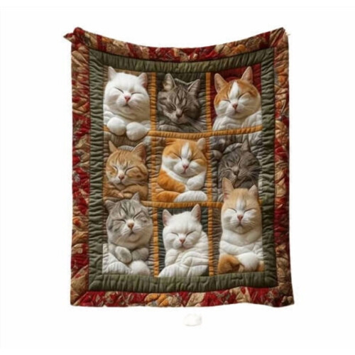 Bohemian Cat Pattern Throw Blanket Soft Warm 1
