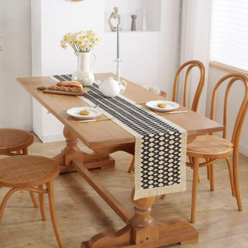 Τραπεζομάντιλο από βαμβάκι boho 12x47 ίντσες με φούντες – Ρουστίκ στυλ αγροικίας για 1