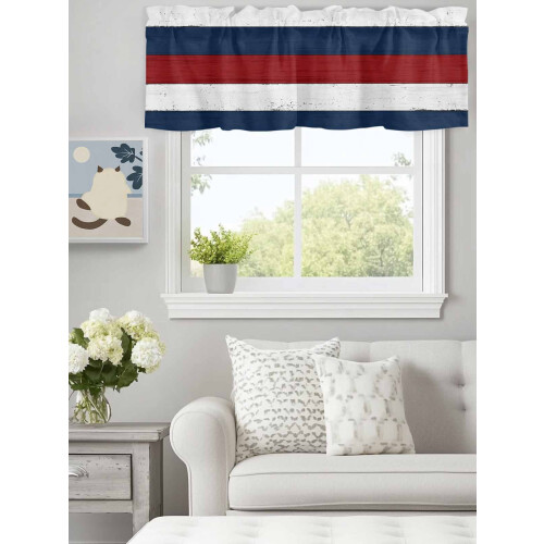 Cortinas rústicas de madeira rústica azul-marinho estilo celeiro, 54x18 polegadas, com bolso para varão, ideais para cozinha, quarto, banheiro e 2