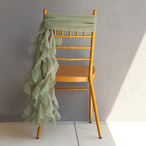BalsaCircle10 Dusty Sage Premium Solid Curly Chiffon Chair Noshes Wedding Slipcovers 1