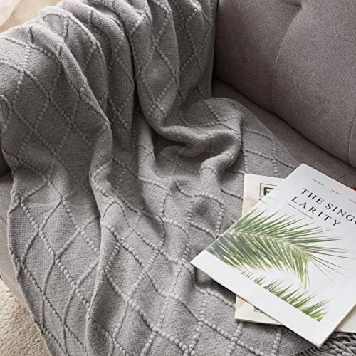 Light Grey Throw Blanket 50 x90 Inches Throw Textured Solid Soft Sofa Throw Bed Runner Couch Cover Knitted Decorative Blanket Bed Runner 2