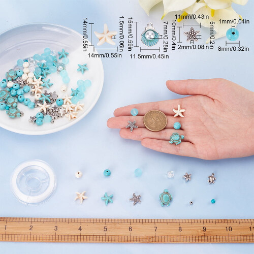 1 κουτί DIY6 τεμάχια χάντρες σε στυλ τιρκουάζ χελώνα, χάντρες αστερίας, κιτ 2