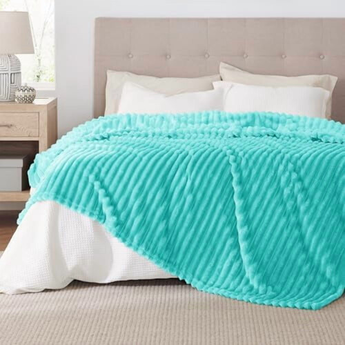 Blue Striped Flannel Fleece Blanket Full Size 1